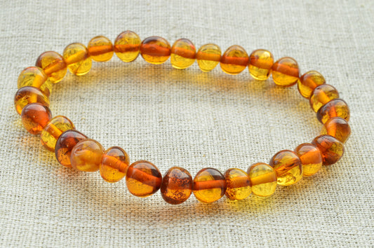Natural baltic amber Polished_Baroque_beads_brown_color_elastic_bracelet